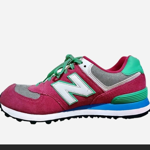 New Balance 574 Classic Sneakers Running Shoes Pink Green Blue Suede Size 10 - Picture 5 of 8